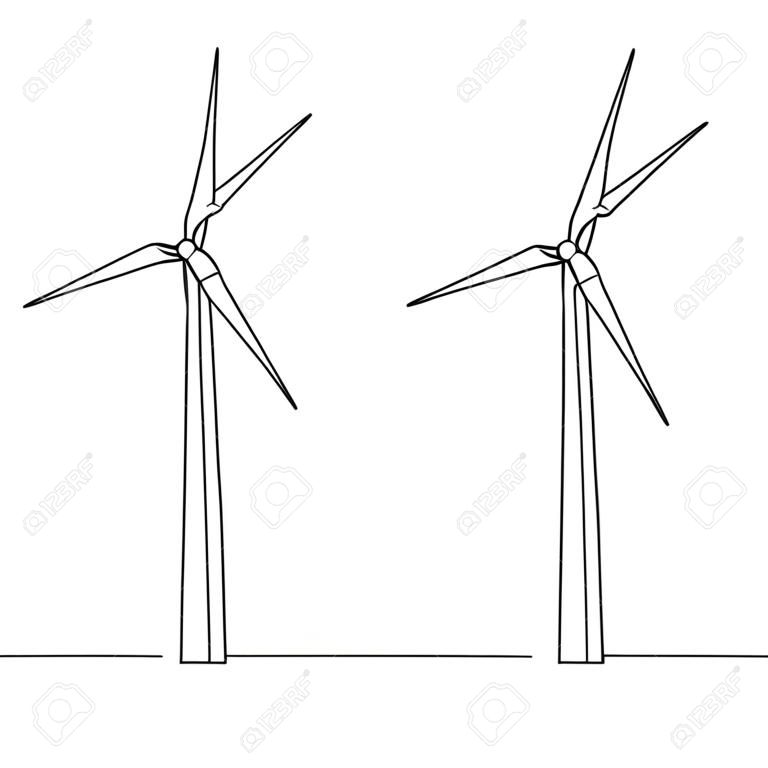 Énergie alternative continue d'éolienne dessinée sur une ligne. Symbole de concept d'écologie et de protection de la nature Illustration vectorielle
