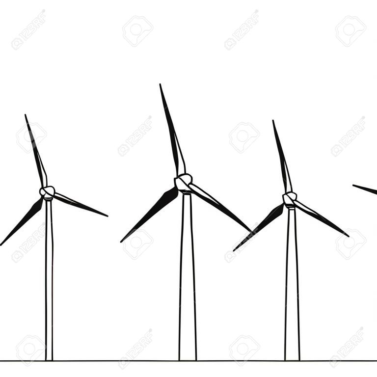 Energia alternativa continua di una turbina eolica disegnata a linea. Simbolo del concetto di ecologia e protezione della natura Illustrazione vettoriale