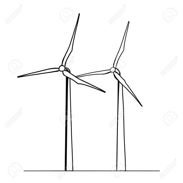 Uma linha contínua desenhou a energia alternativa da turbina eólica. Símbolo do conceito da ecologia e da proteção da natureza Ilustração vetorial