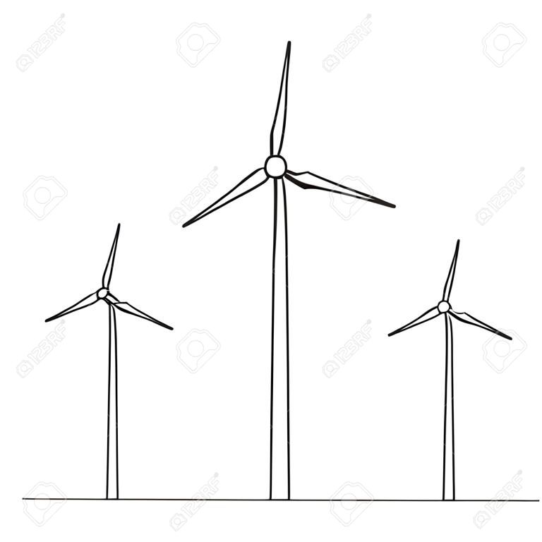 Energia alternativa continua di una turbina eolica disegnata a linea. Simbolo del concetto di ecologia e protezione della natura Illustrazione vettoriale