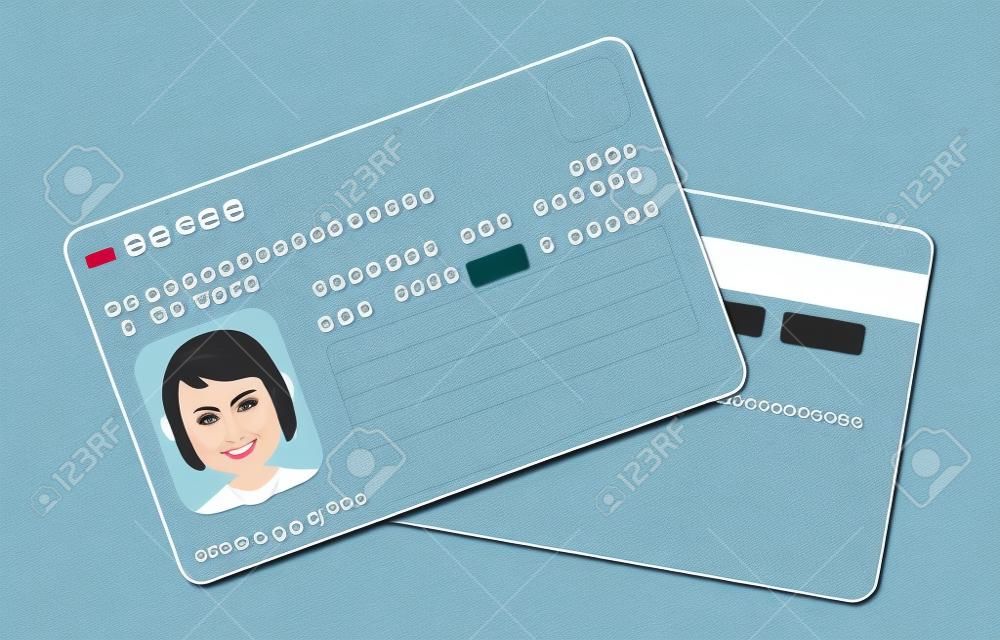 Illustration of front and back of my number card with female face photo