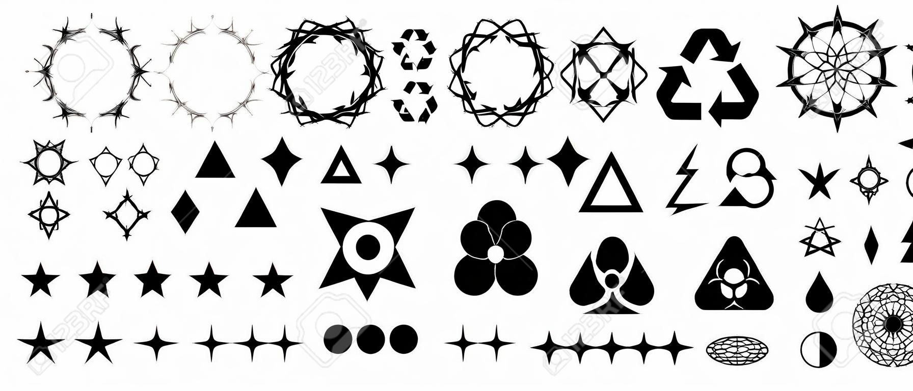 Set of Abstract Trendy Vector Graphic. Collection of Acid Elements. Cool Rave Icons.