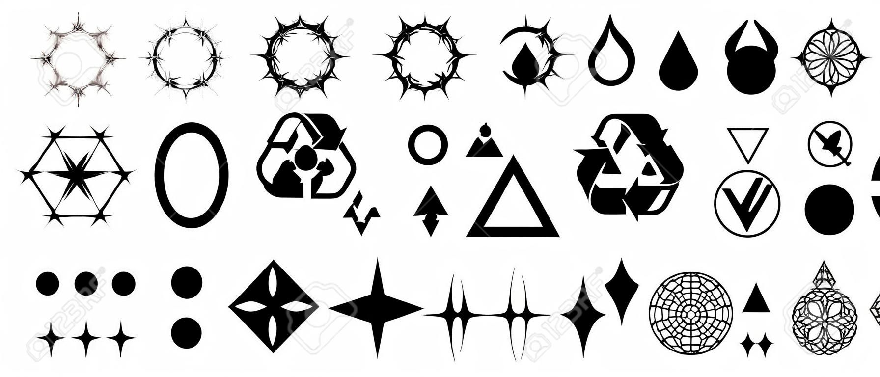 Set of Abstract Trendy Vector Graphic. Collection of Acid Elements. Cool Rave Icons.