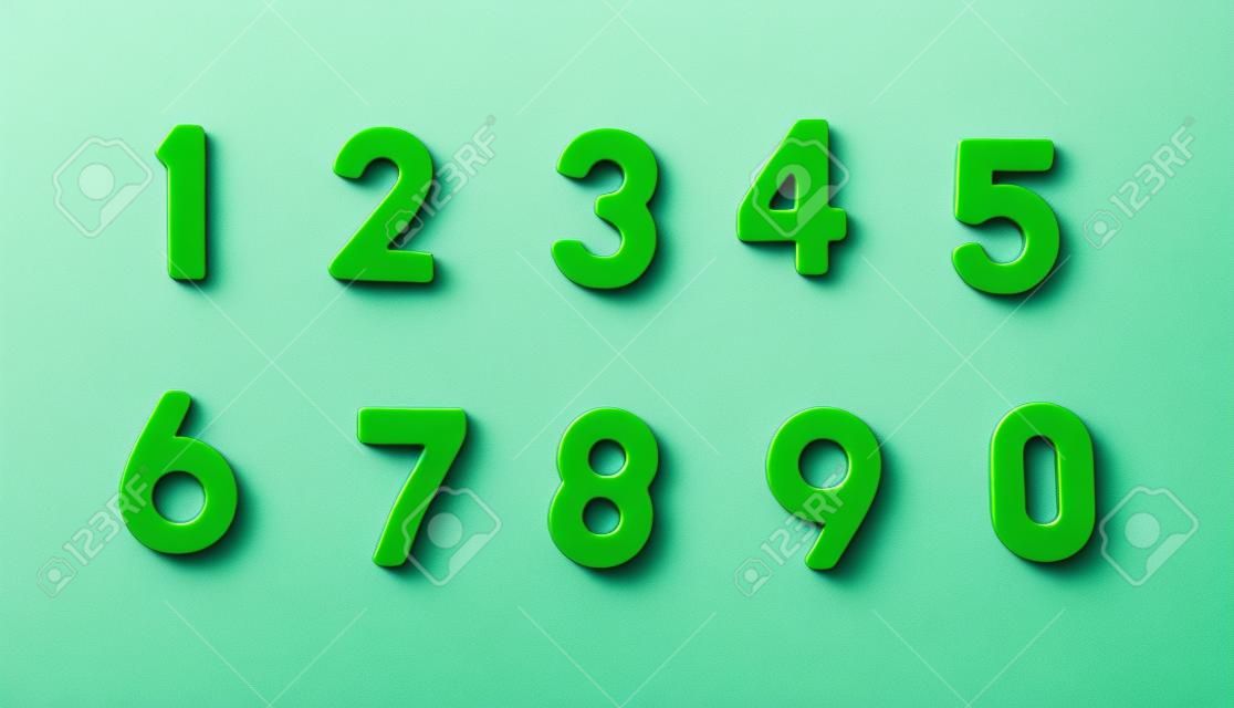 set of green numbers from 0 to 9 on white background