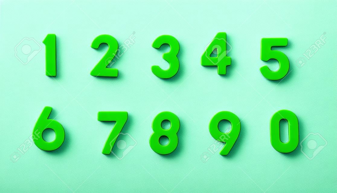 set of green numbers from 0 to 9 on white background