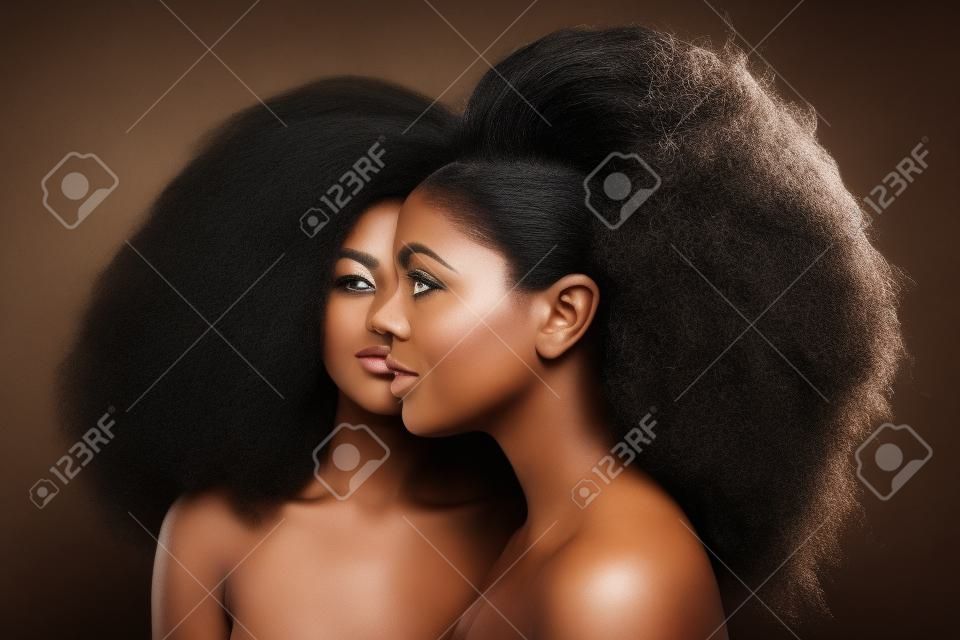 Bella Splendida ritratto di due donne nero afro-americana con grande capelli