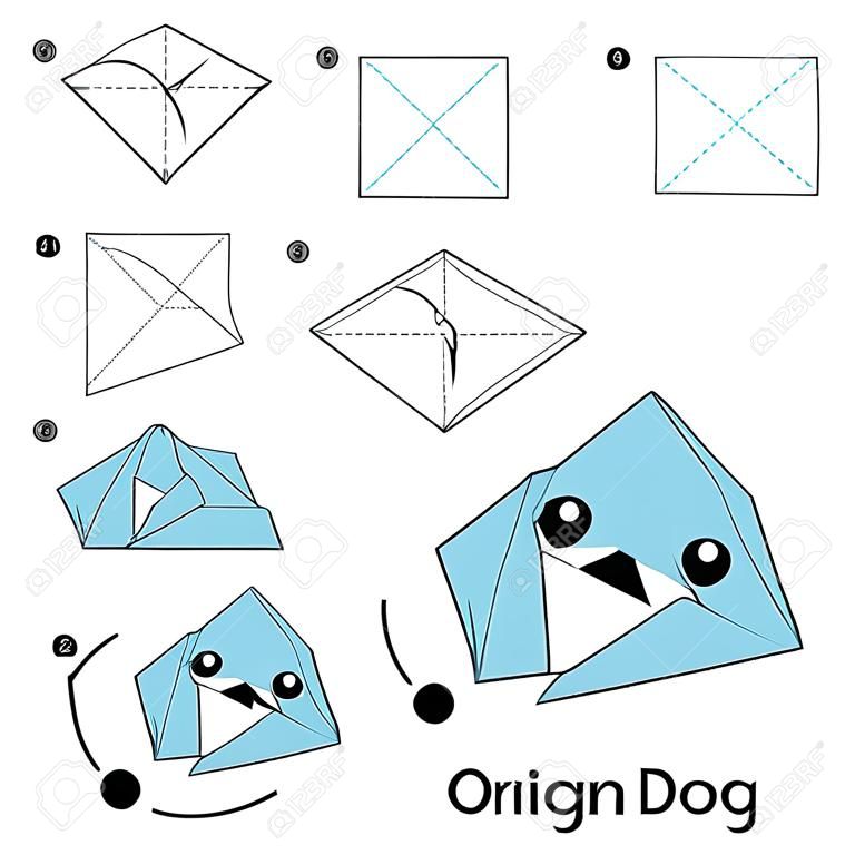 一步一步說明如何使摺紙狗。
