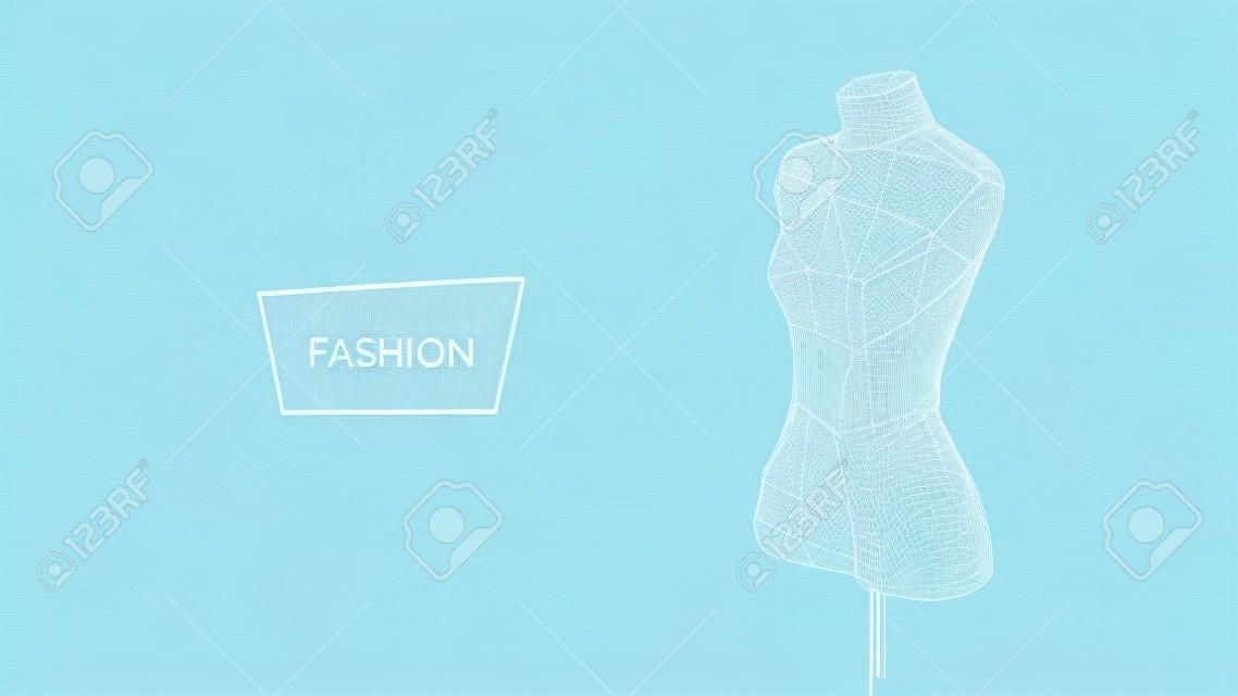 Moda low poli szkielet wektor szablon transparent wielokątne 3d manekin ubrania projektant warsztat krawcowa atelier siatka sztuka ilustracja modny butik połączone kropki liniami