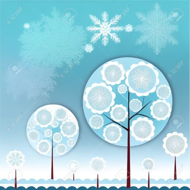 Tree winter background, vector illustration 
