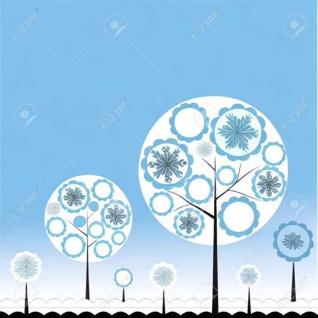 Tree winter background, vector illustration 