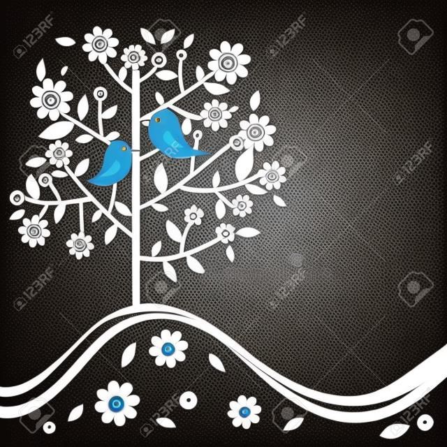 Décoratif arbre floral et d'oiseaux, illustration vectorielle