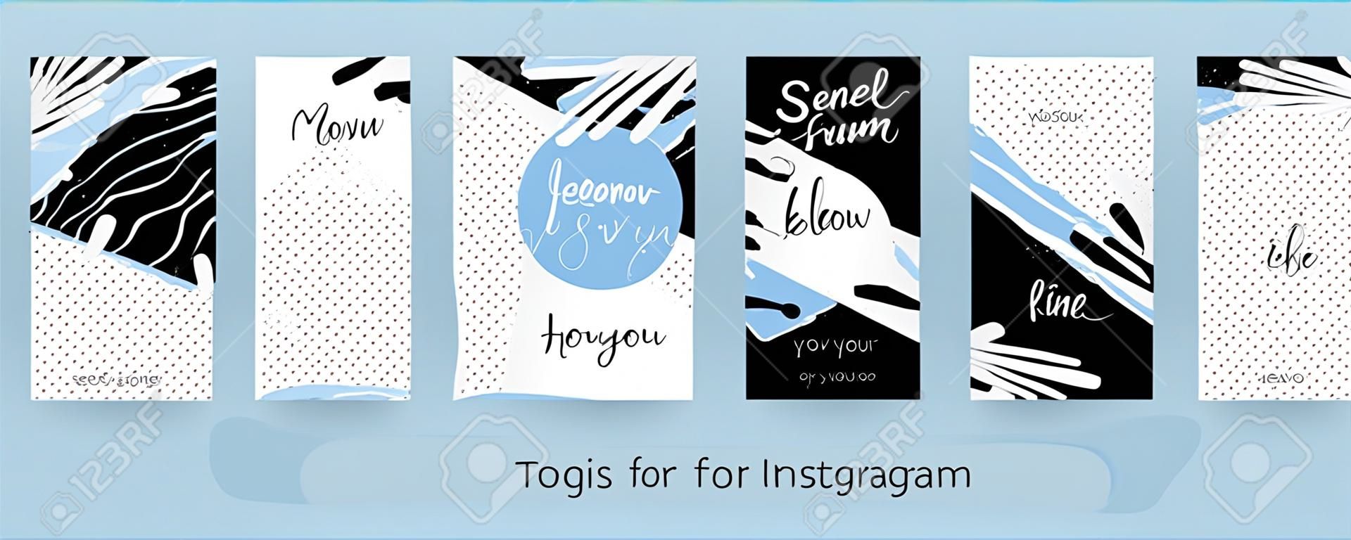 Instagramのストーリー、ベクトルイラストのためのトレンディな編集可能なテンプレート。ソーシャルメディアのデザインの背景。手描きの抽象カード。