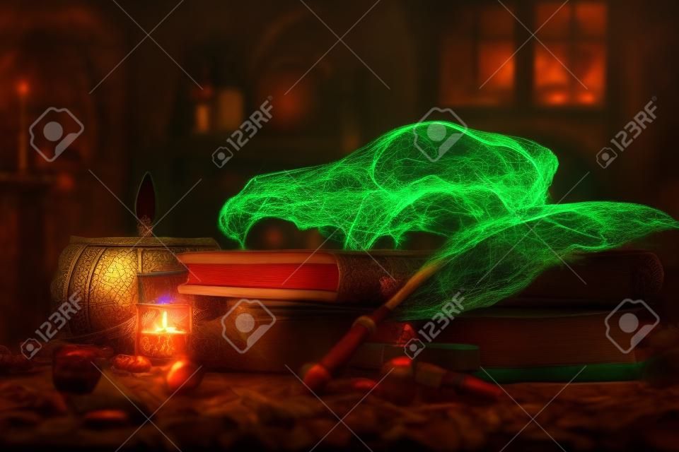 In the abode of the alchemist and magician. Magic Halloween background