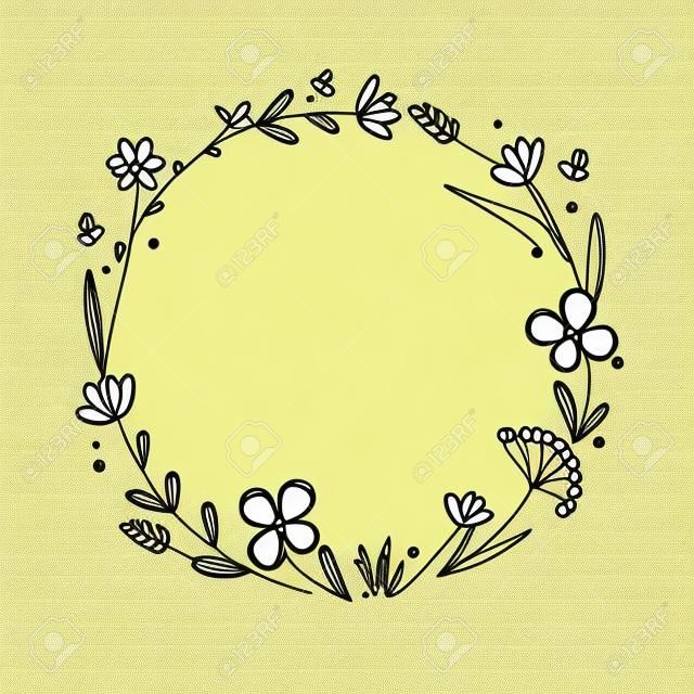 SVG, Vettoriale - Cornice Rotonda Bordo Oro Con Fiori Doodle. Può