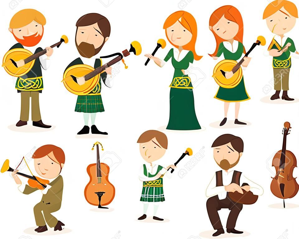 Musicisti celtici Cartoon illustrazioni