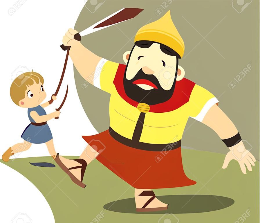 Dawid i Goliat ilustracja kreskówka