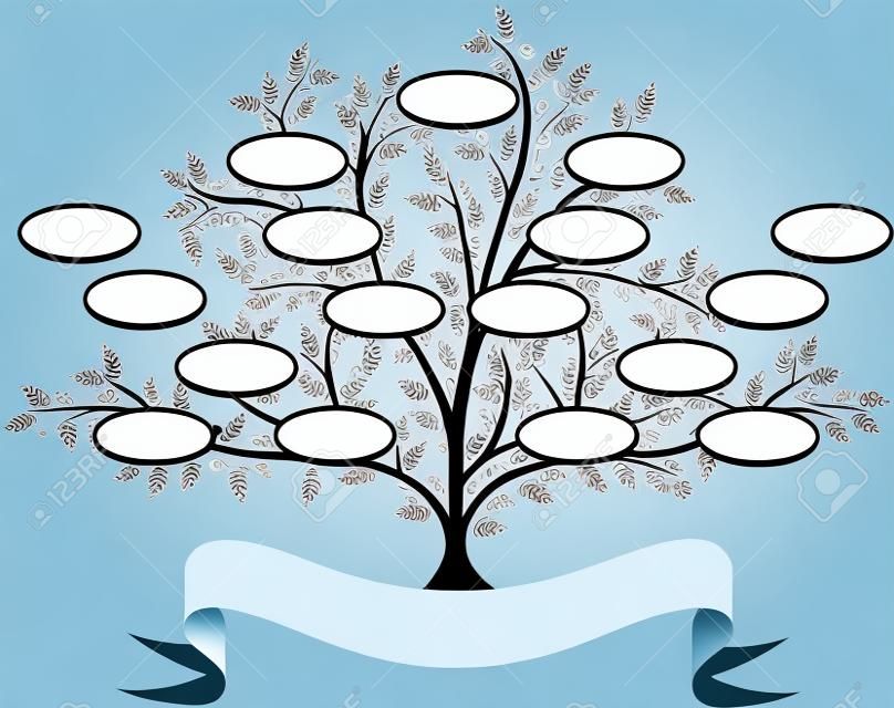 Vector el árbol de la familia con espacios en blanco para rellenar, fácilmente editables para que pueda escribir y mover espacios libremente.