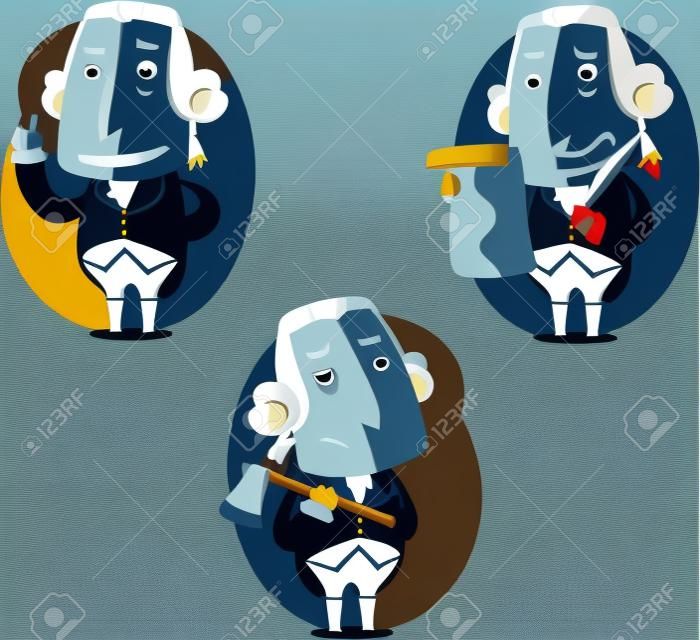 George Washington Presidente Set, ilustración vectorial de dibujos animados.