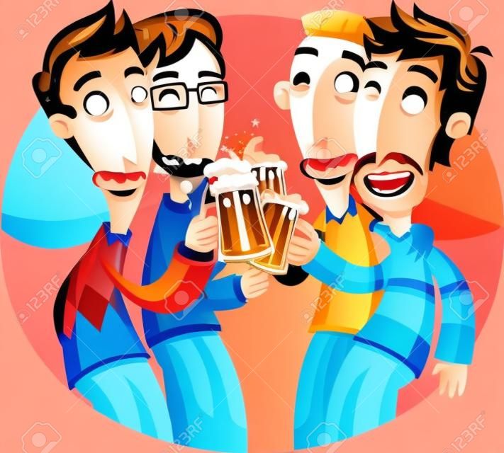 Amici al partito Celebrare e bere Birra illustrazione cartone animato.
