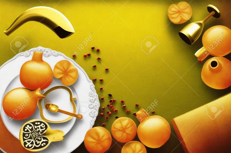 Rosh hashanah (jewish New Year holiday) concept. Traditional symbols