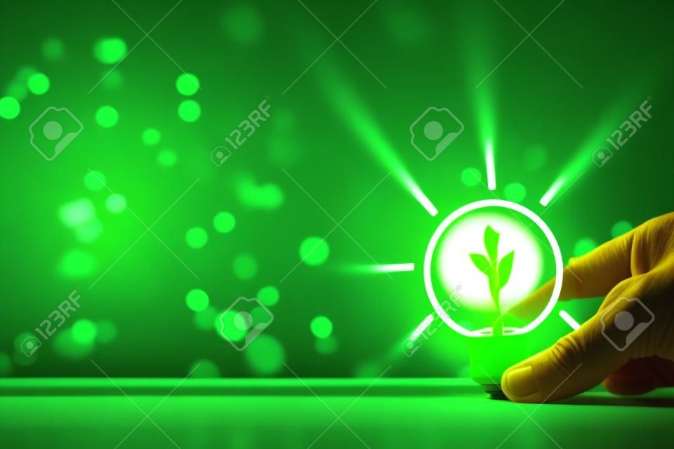 Obraz koncepcyjny, jeśli zielona żarówka, symbol scr, innowacji i przyjaznego dla środowiska biznesu