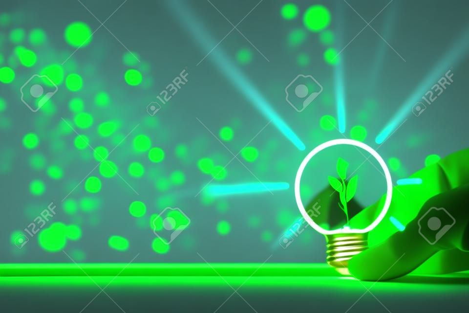 Concept beeld als groene gloeilamp, symbool van scr, innovatie en milieuvriendelijk bedrijf