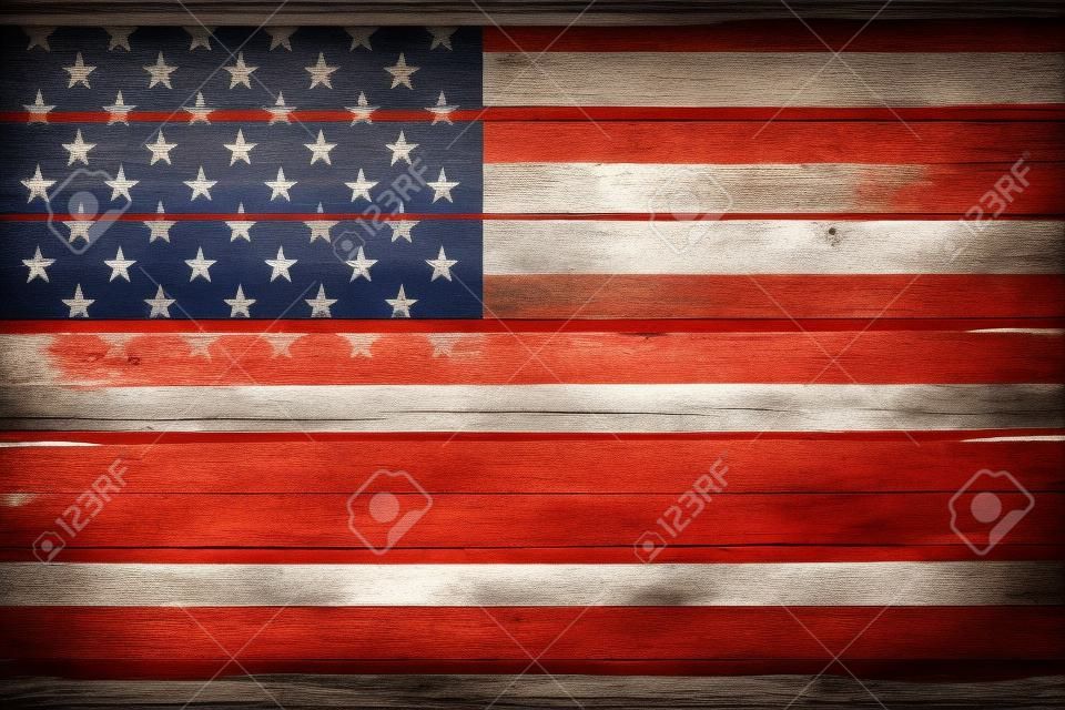 USA, amerikanische Flagge auf alten Holzbrett Hintergrund gemalt
