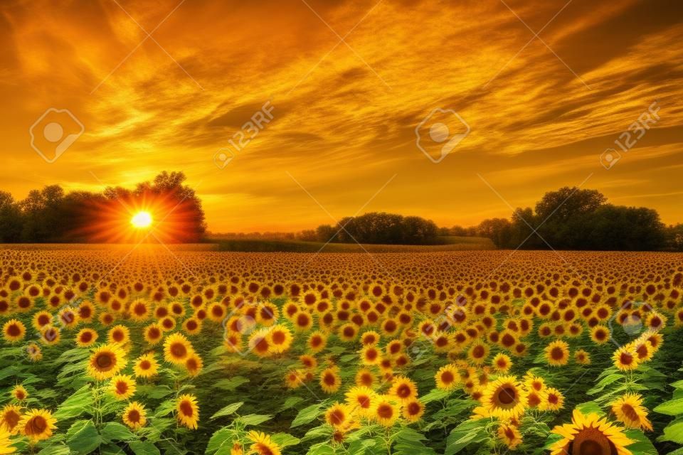 美しい夕日とカンザス州 sunflowerfield
