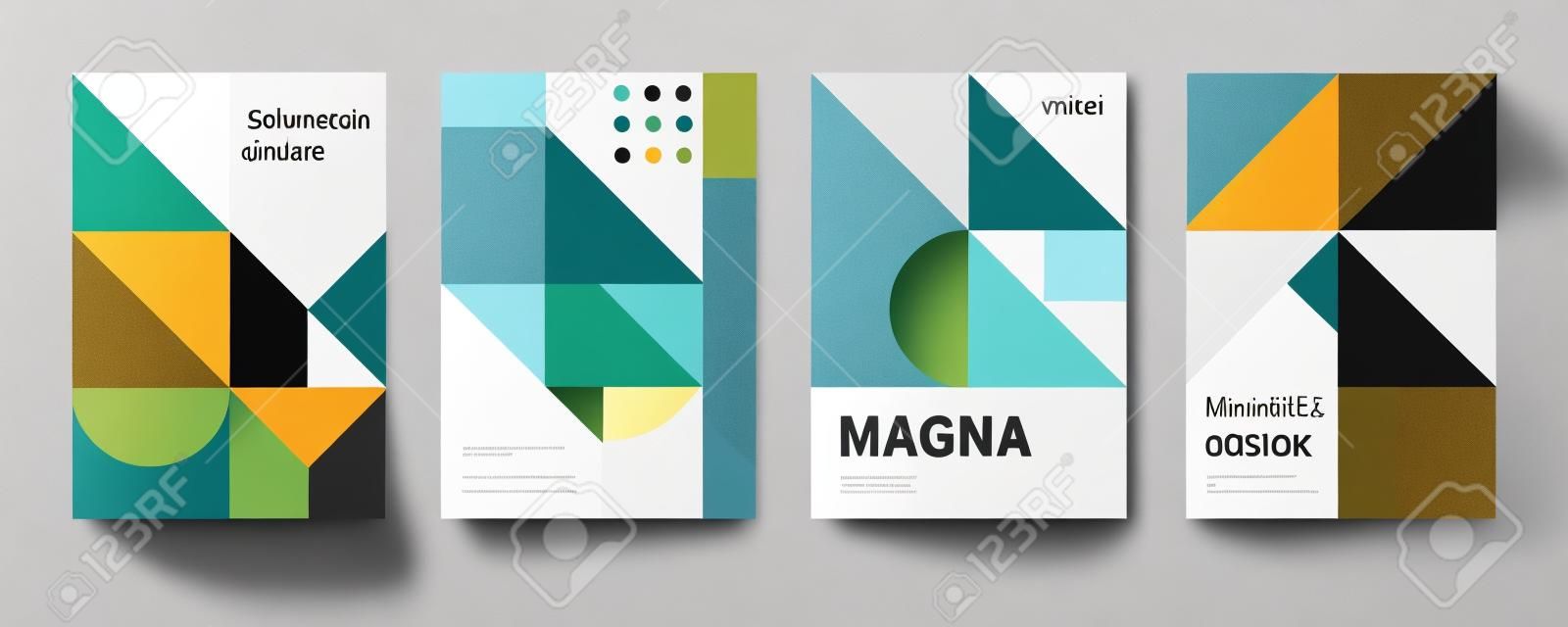 Cartaz geométrico minimalista, modelo de capa mínima, brochura A4, design gráfico de vetor de estilo suíço