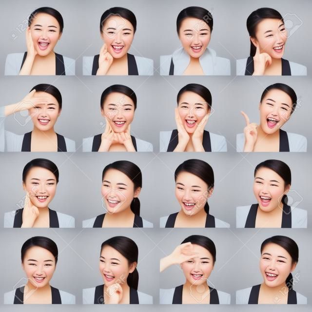 las expresiones faciales de la mujer joven asiática
