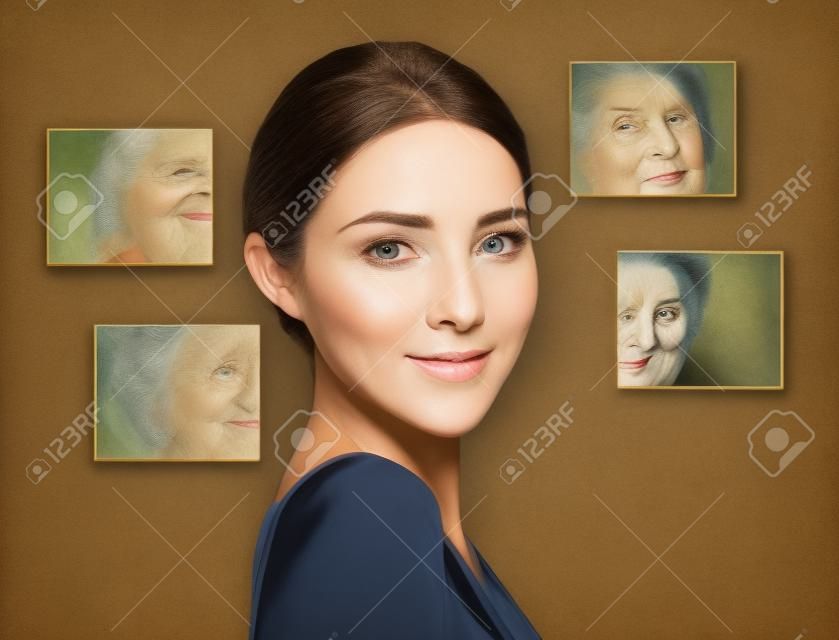 beauty portrait of woman with her old face photo