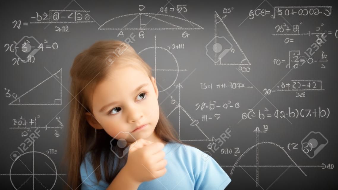 little girl thinking about mathematics problem