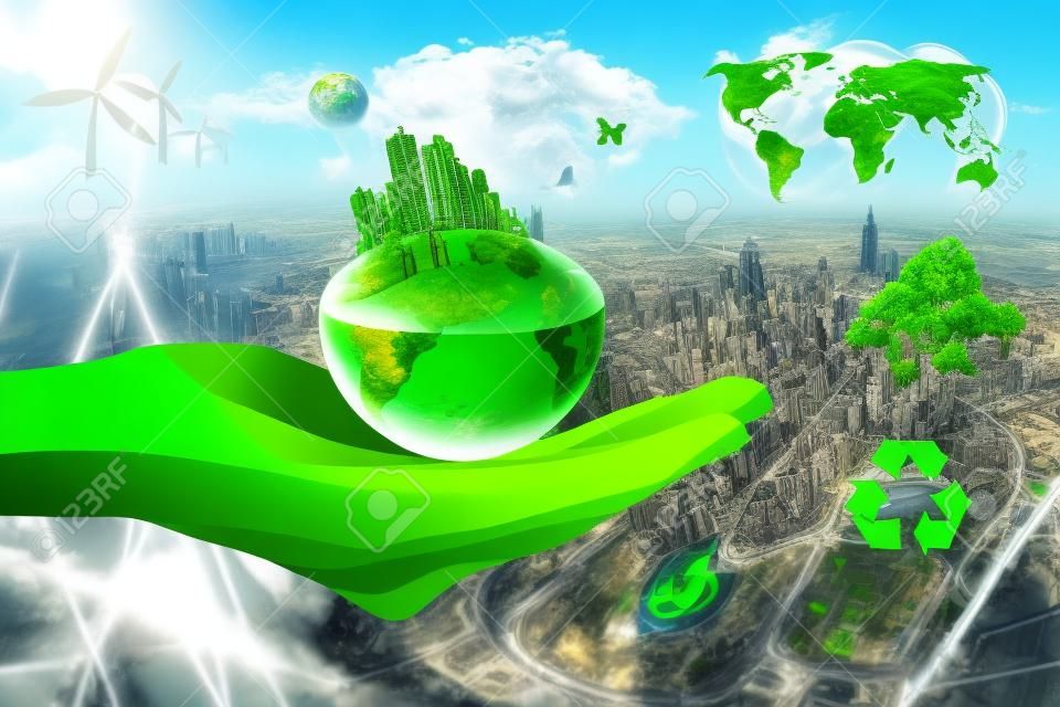 Ciudad verde, concepto de salvar la tierra, elementos de imágenes proporcionados por la NASA