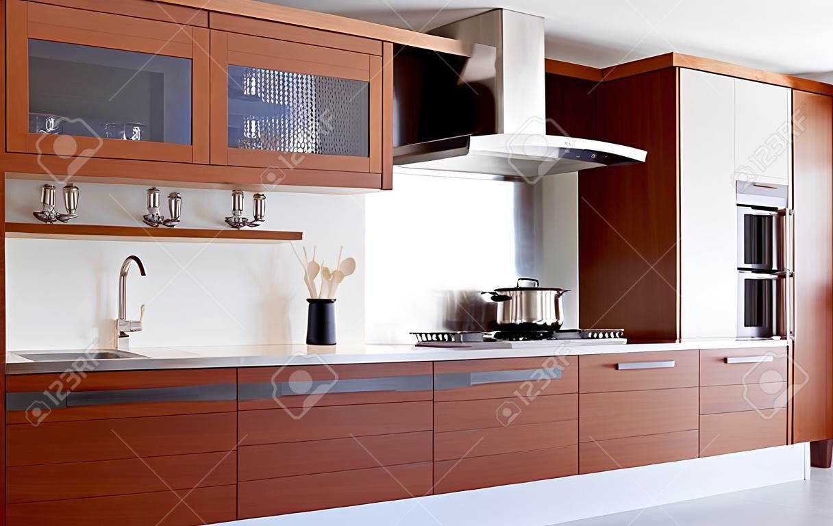 decoración de interior moderno de Banco de cocina de cocina de madera rojo blanco