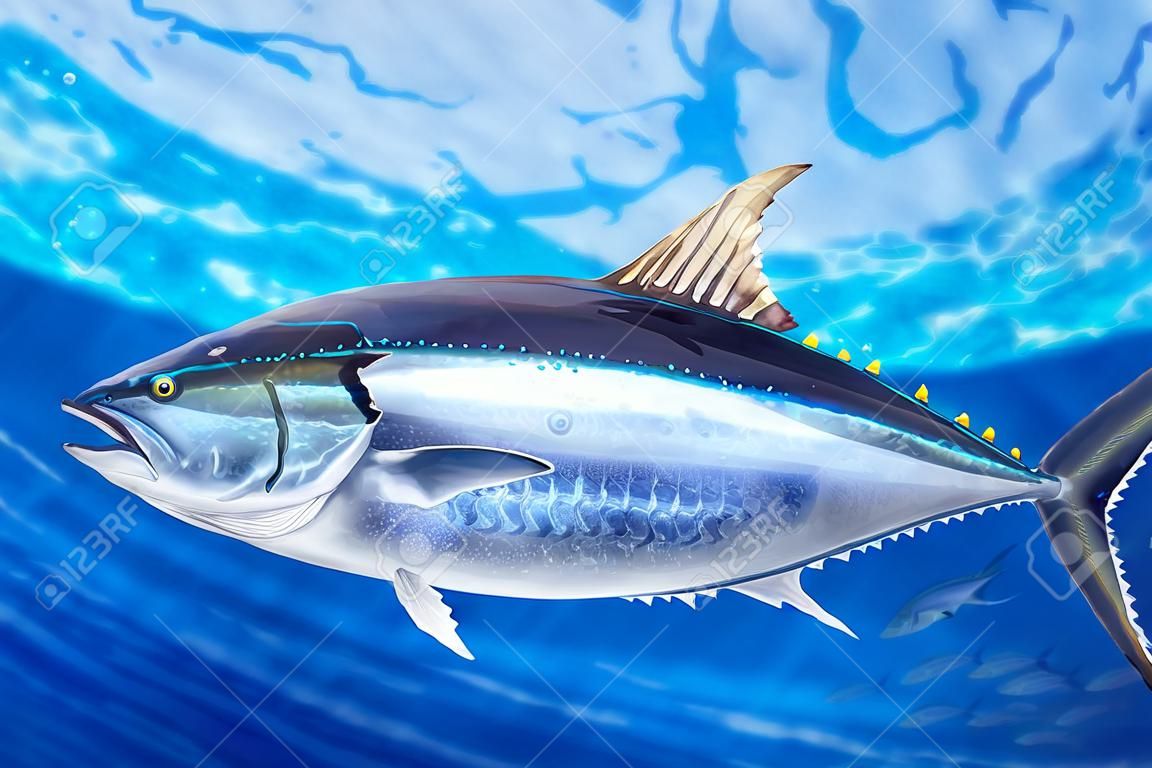 クロマグロ トゥヌス ・ ティヌス海水魚の水中の青い海