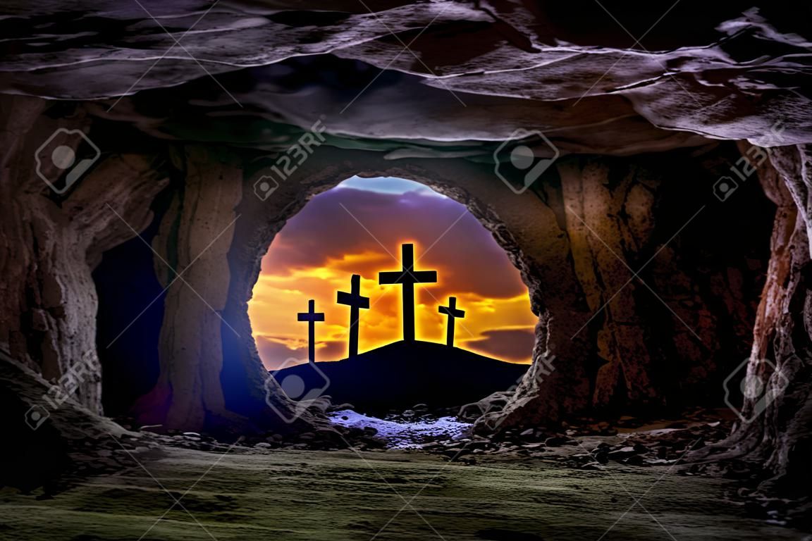 Jesus Auferstehung Grab Grab Kreuz Kreuzigung Konzept Fotohalterung