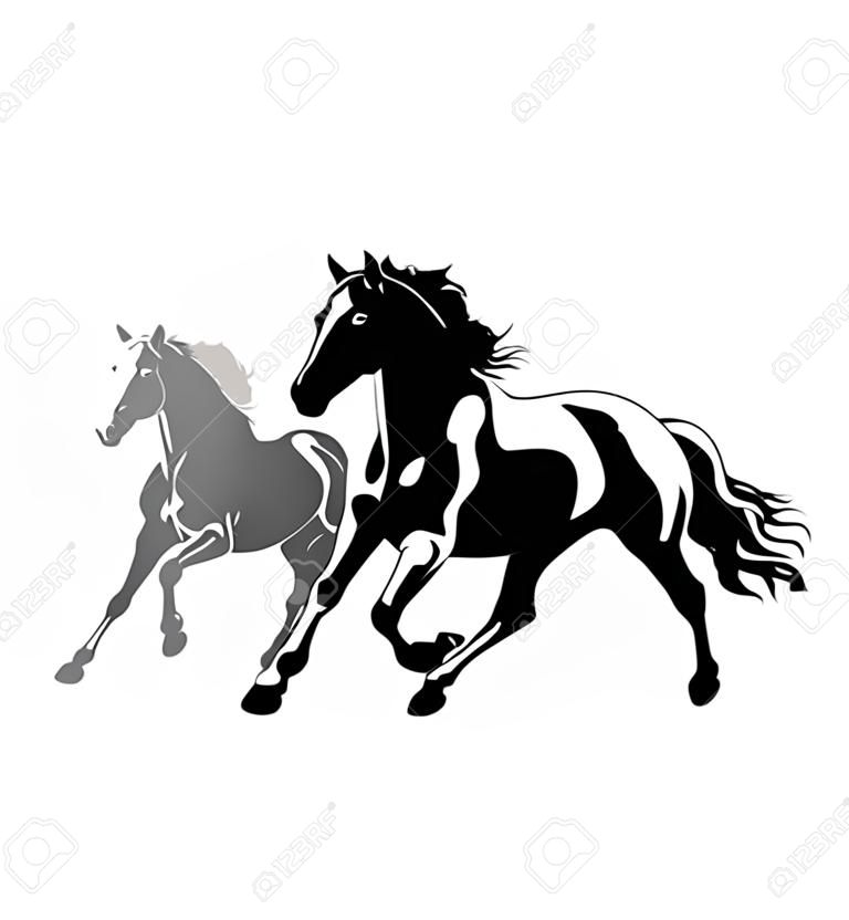 Vector siluetas de tres caballos corriendo