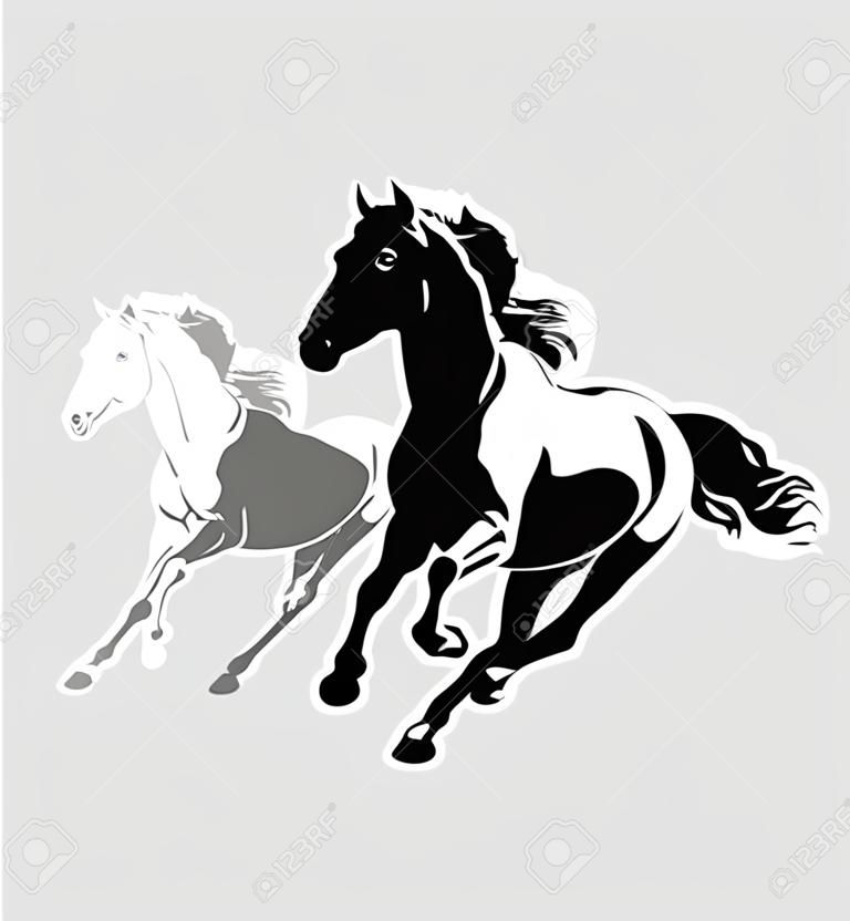 Vector silhouettes of three running horses