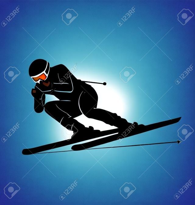 Esquiadores de silhueta de vetor