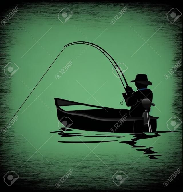 Vector Silhouette eines Fischers in einem Boot