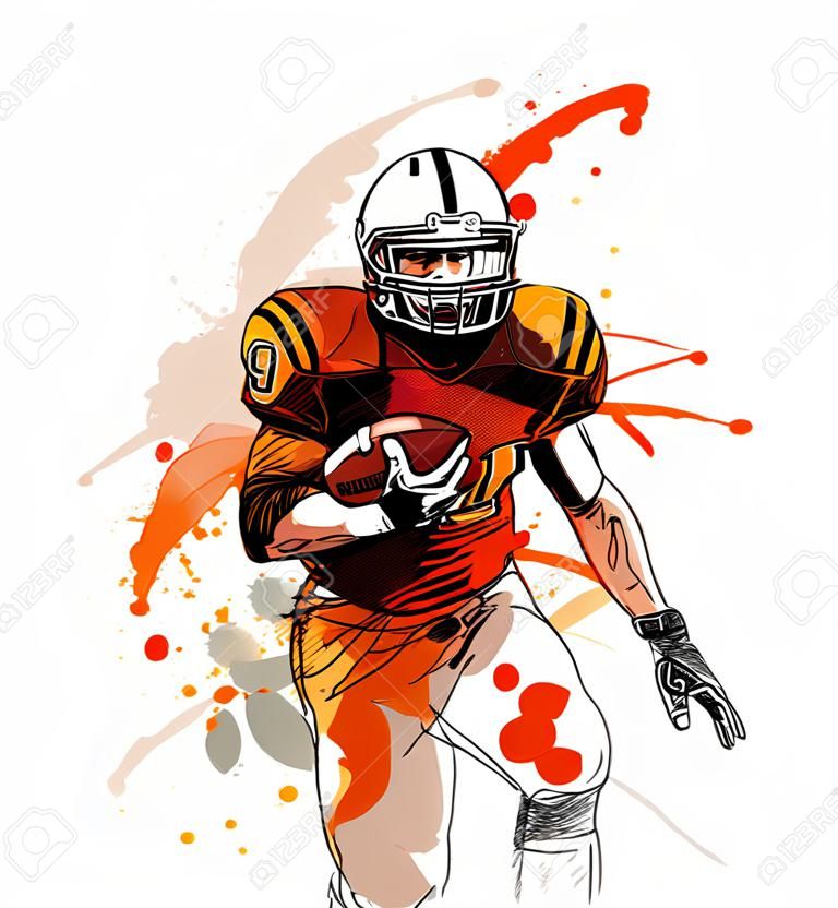 Colored hand sketch of american football player. Vector illustration