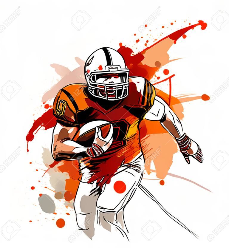 Colored hand sketch of american football player. Vector illustration