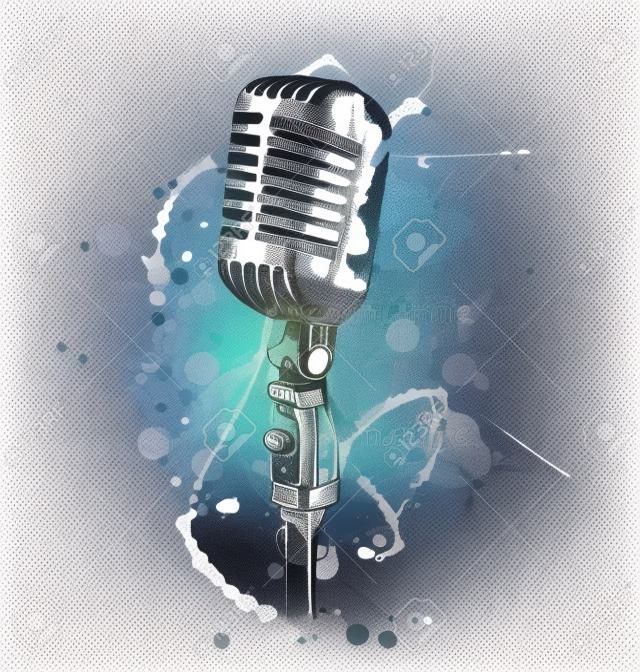 Colored hand sketch old microphone. Vector illustration