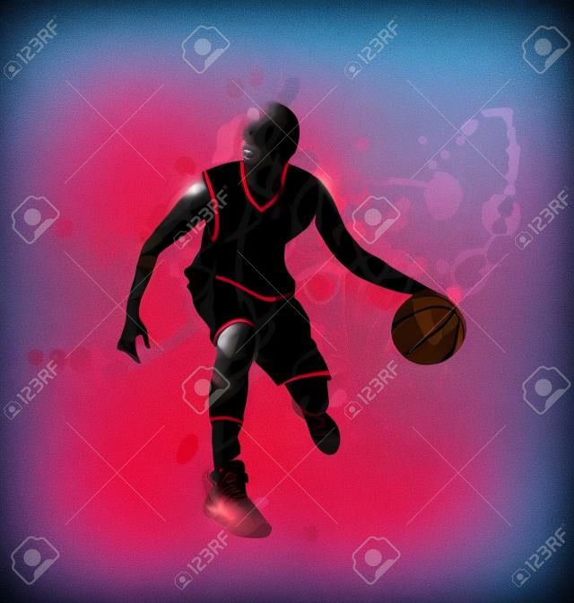 Farbige Vektor-Silhouette der Basketball-Spieler mit Ball