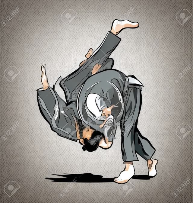 Wektor linii szkic walki judo