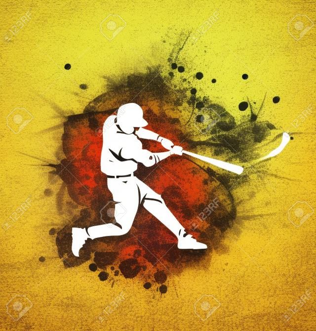 Vector white silhouette of a baseball player on colorful background