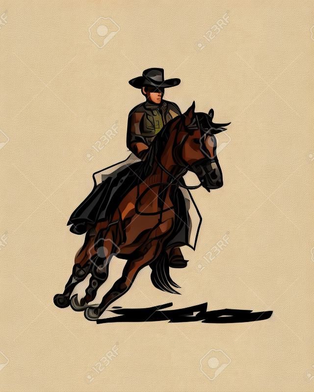 Szkic wektor tuszem kowboja na koniu