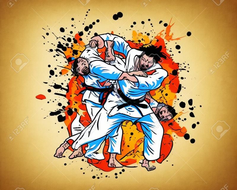 Uma ilustração em cores vetoriais de lutadores de judô