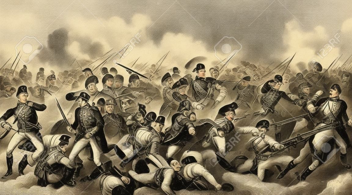 Wygrawerowanym rocznika ilustracji wizerunek księcia Wellingtona ze swoją armią w bitwie pod Waterloo, z wiktoriańskiej książki z dnia 1886, że nie jest już w prawie autorskim