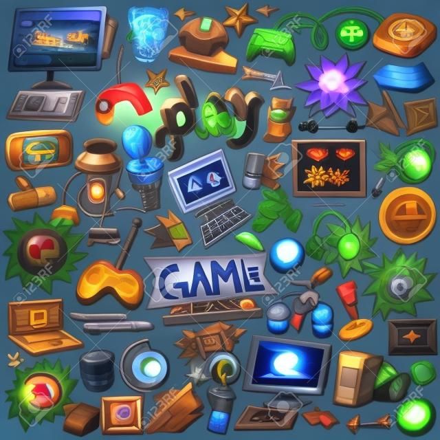 juegos de ordenador - conjunto de iconos en el estilo de dibujo